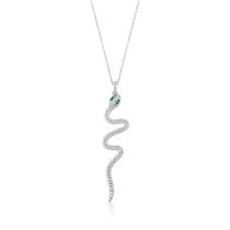 Colar Cobra Serpente banhado em ródio com zirconias e cristal verde