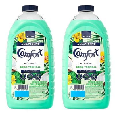 Kit com 2 Amaciante Comfort de Roupa Brisa Tropical Com Toque De Coco Frasco 1,8L