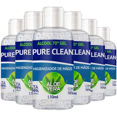Álcool Gel 70% Pure Clean Kit 6 Unidades 130ml Cada 70% Inpm