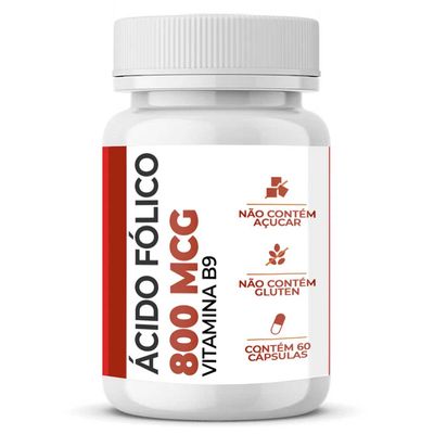 Ácido Fólico Vitamina B9 800mcg com 60 cápsulas Vitamina Essencial
