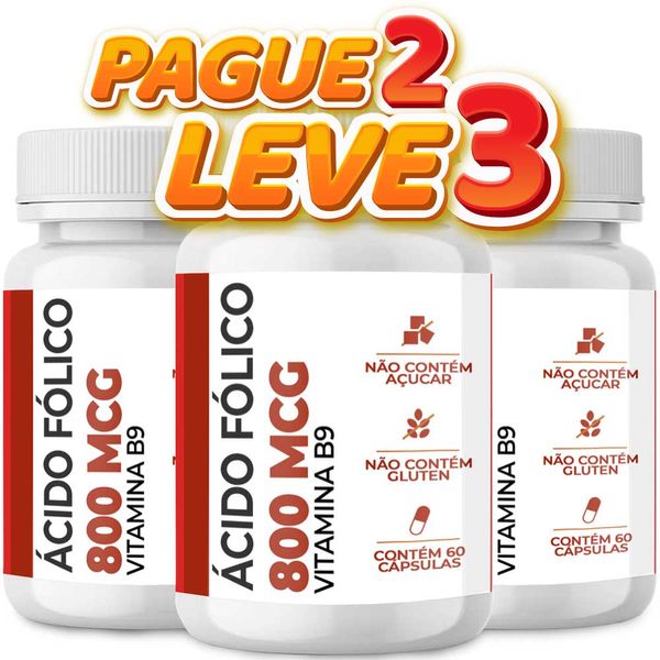 Ácido Fólico Vitamina B9 800mcg 60 cápsulas Leve 3 Pague 2