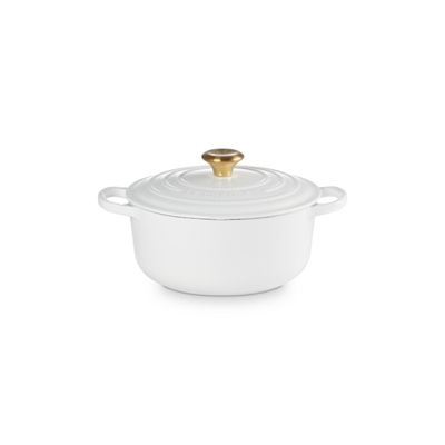 PANELA LE CREUSET REDONDA SIGNATURE PUXADOR DOURADO FERRO ESMALTADO 20CM  BRANCO 21177200101441
