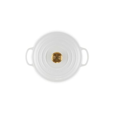 PANELA LE CREUSET REDONDA SIGNATURE PUXADOR DOURADO FERRO ESMALTADO 20CM  BRANCO 21177200101441