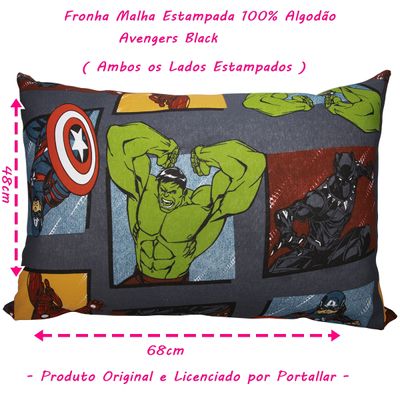 Fronha Avulsa KazzaVip Malha 100% Algodão Disney Estampada Avengers Black 48cmx68cm Cinza