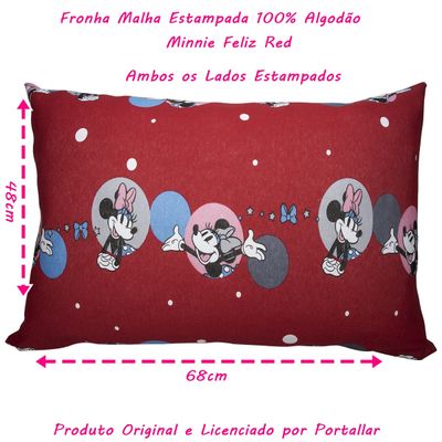 Fronha Avulsa KazzaVip Malha 100% Algodão Disney Estampada Minnie Feliz Red 48cmx68cm Vermelho