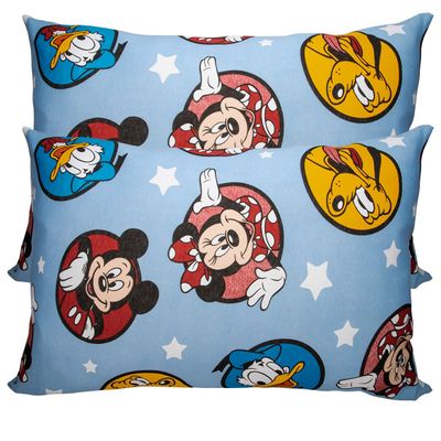 Par de Fronha KazzaVip Malha 100% Algodão Disney Estampada Mickey e Sua Turma 48cmx68cm Azul