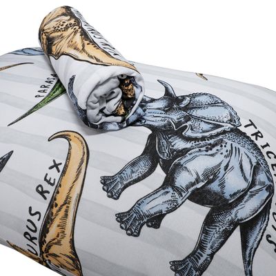 Jogo de Lençol Solteiro KazzaVip Malha Misto 70% Algodão e 30% Poliéster Estampado com Elástico 2 Peças T-Rex Cinza