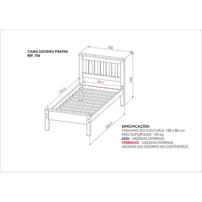 Cama de Solteiro Mel Acetinado Madeira Maciça Piratini