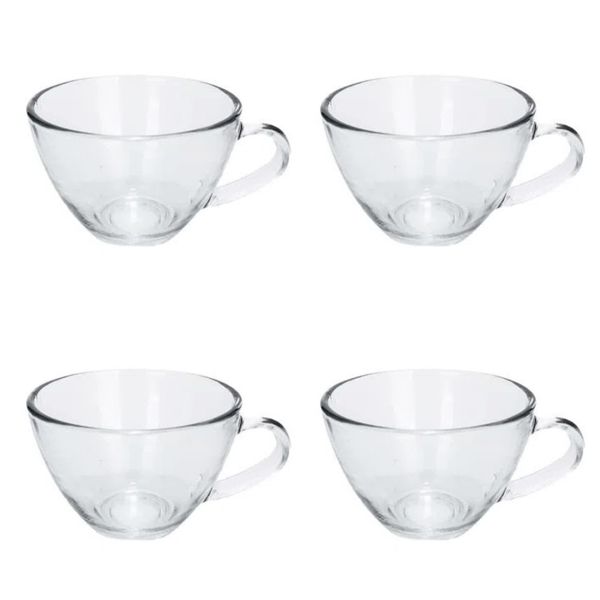 Jogo Xicara Cha Cafe Vidro Incolor Temperado 4pcs