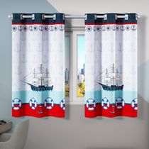 Cortina Kids Infantil Varão Tecido Oxford 2,00m X 1,30m - Barco Pirata Marinheiro Azul