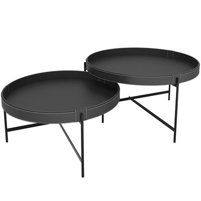 Kit 02 Mesas de Centro Decorativo Sala de Estar 70 cm Industrial Sintético Preto P06 Aura - Lyam