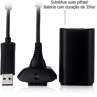 Bateria Recarregável + Cabo Carregador Para Controle Wireless de Xbox 360 12000mAh