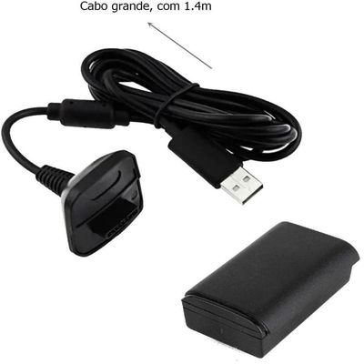 Bateria Recarregável + Cabo Carregador Para Controle Wireless de Xbox 360 12000mAh