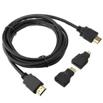 Kit HDMI 1080p 3x1 com 2 Adaptadores Pontas Micro e Mini HDMI - 1.8 Mts
