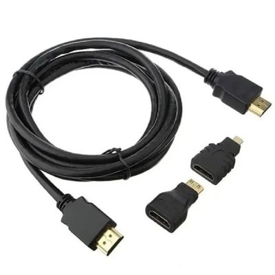 Kit HDMI 1080p 3x1 com 2 Adaptadores Pontas Micro e Mini HDMI - 1.8 Mts