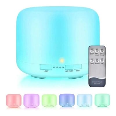 Difusor Aromatizador 500ml Com Controle Remoto Led 7 Cores Luminária Temporizador