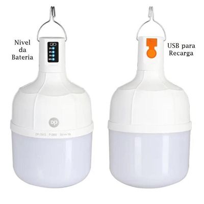 Lâmpada De Led Bulbo Recarregavel Portatil Camping Pesca 38w