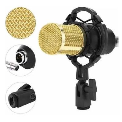 Kit Microfone Studio Gravação BM-800 + Pop Filter + Aranha + Braço Articulado