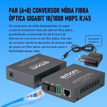 Par de Conversor Mídia Fibra Óptica A+B para RJ45 Gigabit 1000Mbps