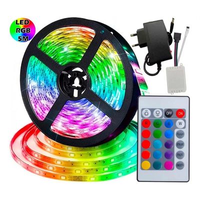 Fita Led 5 Mts Ultra Rgb 5050 Prova Dagua com Controle e Fonte 12v