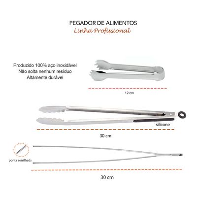 Pegador de Alimentos Pinça Culinaria Inox Profissional 3un
