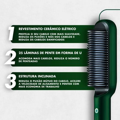 Escova Pente Alisadora Para Cabelo Profissional Verde