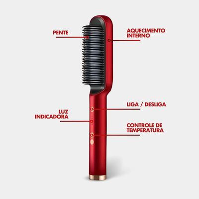 Escova Pente Alisadora de Cabelo Profissional Vermelha