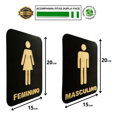 Kit 2 Placas Wc Acrílico Banheiro Masculino Feminino 20x15cm