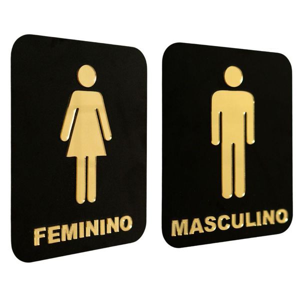 Kit 2 Placas Wc Acrílico Banheiro Masculino Feminino 20x15cm