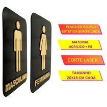 Kit 2 Placas Wc Acrílico Banheiro Masculino Feminino 20x15cm