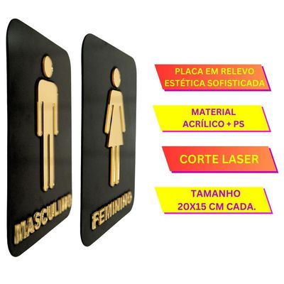 Kit 2 Placas Wc Acrílico Banheiro Masculino Feminino 20x15cm