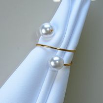Kit 50 Anéis Para Guardanapos 4,5cm x 4,5cm Pérola Duas Voltas Argola Metal Mesa Posta - Dourado