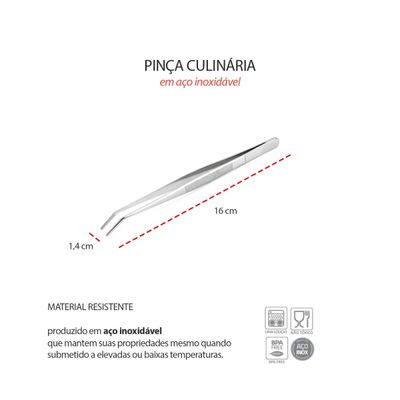 Pinça Culinaria Ponta Dobrada Aço Inox Empratamento 16cm