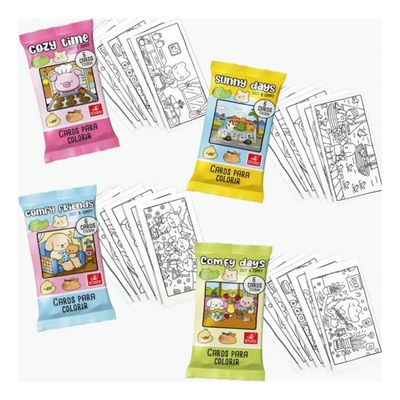 Kit 24 Cards para Colorir Cozy Comfy