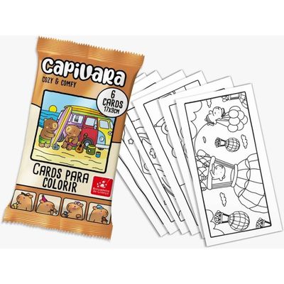 Kit 24 Cards para Colorir Capivaras Cozy Comfy Capivaras