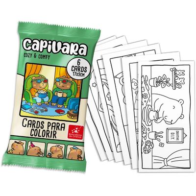 Kit 24 Cards para Colorir Capivaras Cozy Comfy Capivaras