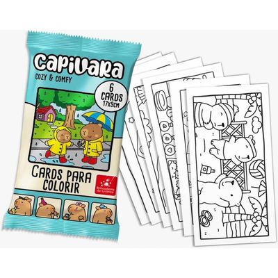 Kit 24 Cards para Colorir Capivaras Cozy Comfy Capivaras