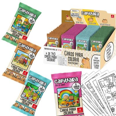 Kit 24 Cards para Colorir Capivaras Cozy Comfy Capivaras