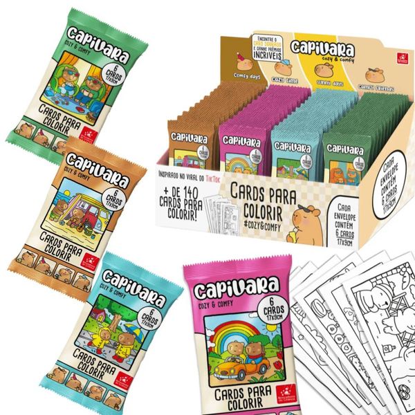 Kit 24 Cards para Colorir Capivaras Cozy Comfy Capivaras