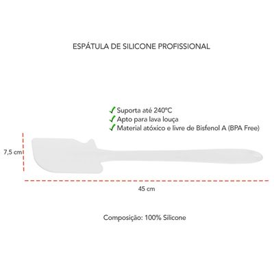 Espatula Colher Silicone Pegador Inox Luva Profissional 45cm