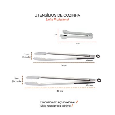 Pegador de Alimentos Inox Cozinha Profissional 40 30 e 12cm