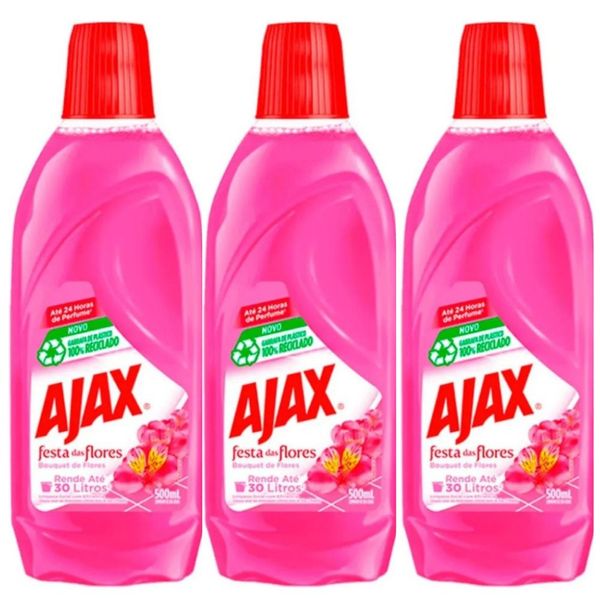 Kit 3 Limpador Diluível Ajax Festa Das Flores Bouquet De Flores 500Ml