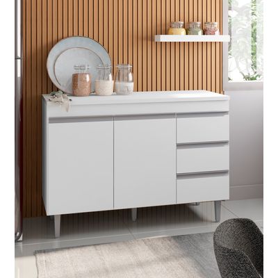Balcão Cozinha com Tampo 120cm 3 Gavetas Leticia Branco A01 - D'Rossi