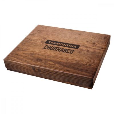 Kit para Churrasco Tramontina com Laminas em Aço Inox e Cabos em Madeira Polywood Castanho com Caixa de Papelão 15 Peças