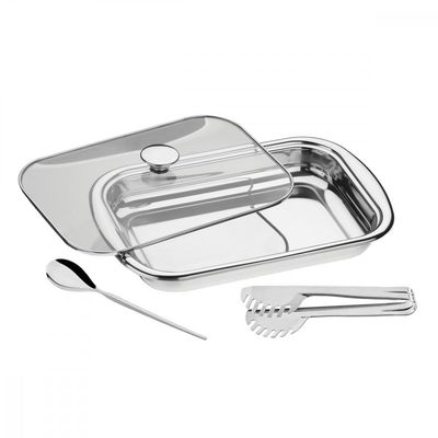 Kit para Assar e Servir Tramontina Cosmos em Aço Inox com Tampa de Vidro 3 Peças