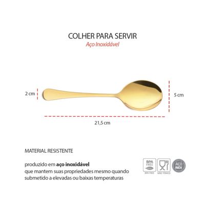 Colher para Servir Arroz e Salada Dourado Aço Inox Multiuso