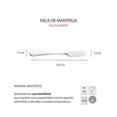 Faca para Manteiga Espatula Pate Geleia Inox Talher Jogo 4un