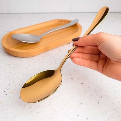 Colher para Servir Arroz e Salada Dourado Aço Inox Multiuso