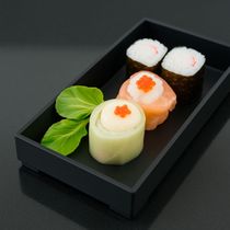 Bandeja Retangular Mini Preta Servir Sushi Petiscos 17cm