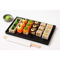Bandeja Retangular Preta Multiuso Servir Frios Sushis 25cm
